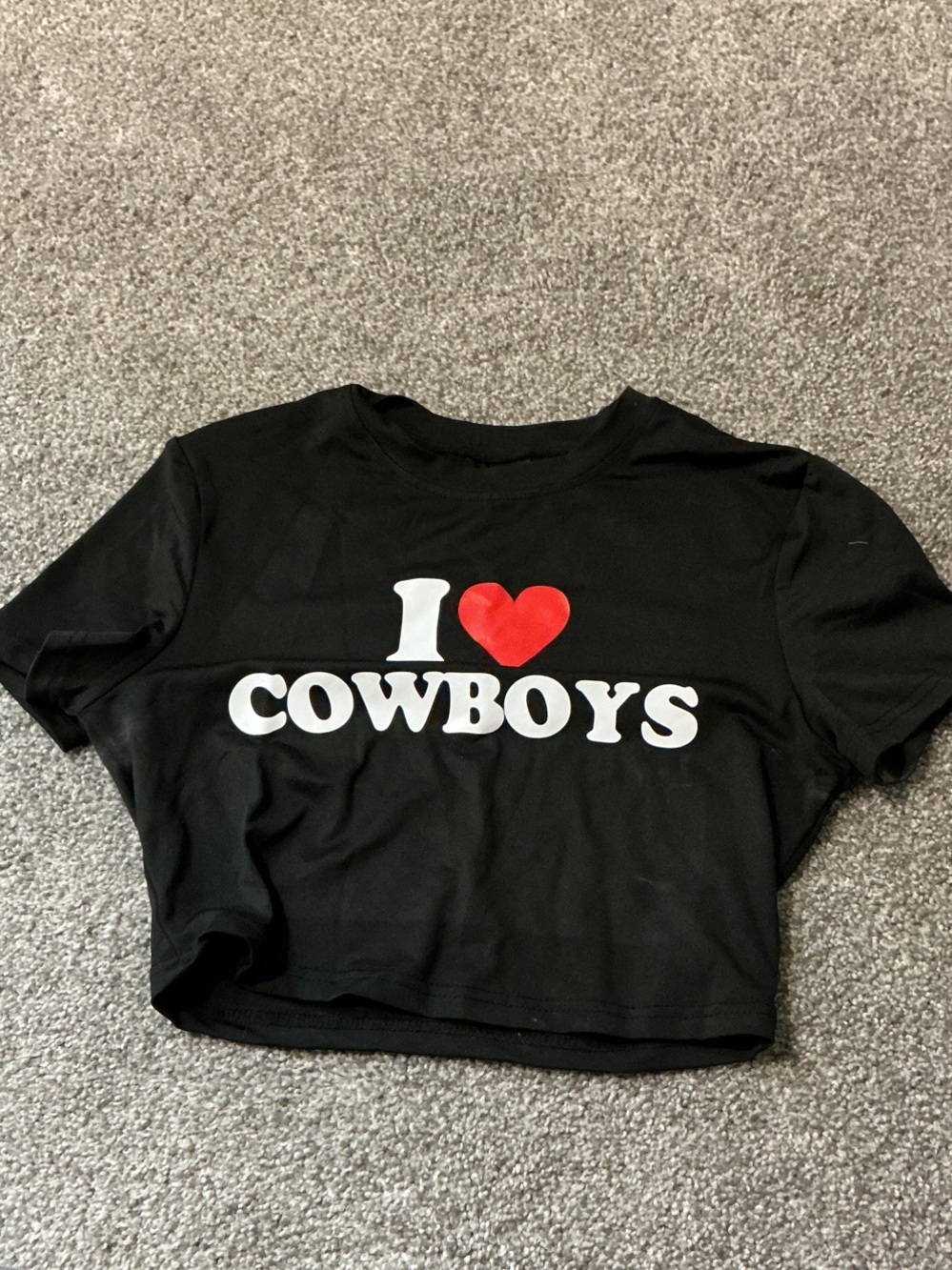 Black Cropped Tee with White & Red 'I ♥ COWBOYS' Graphic